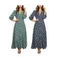 thumbnail image 5 of Women Floral Print Long Sleeve V Neck Chiffon Maxi Dress Casual Party Boho Dresses, 5 of 6