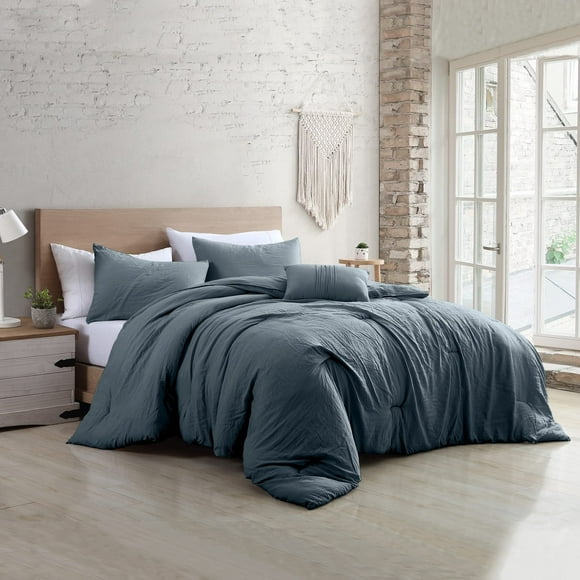 Modern Threads - Down Alternative Brushed Microfiber - Elegant All Season Bedspread Set - Includes Comforter, Shams, & Decorative Pillow - Luxurious Bedding - Denim, King