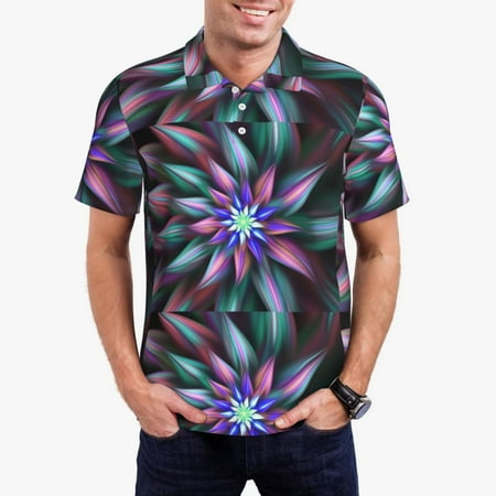 Logiee Colored Abstract Print Mens Polo Shirts Mens Golf Polo Shirts Short Sleeve Casual Polo Shirts for Men Summer Fashion Beach Shirts-Small
