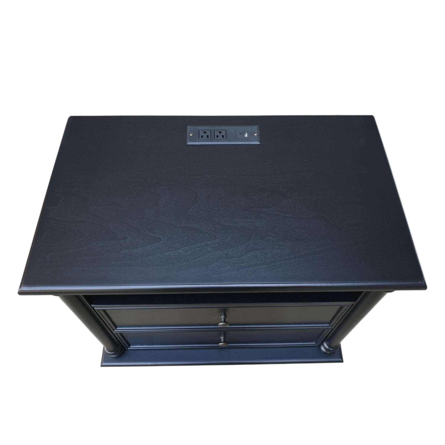 Hommoo 28" Farmhouse Nightstand with Built-in Charging Station, Wood Bedside Table with 2 Drawers, AC Outlets & USB & Type-C Ports for Bedroom or Living Room, Black