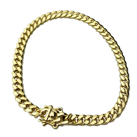 Mens 14k Gold Plated over Real 925 Sterling Silver Miami Cuban Link Bracelet Italy 5MM 8" Inch