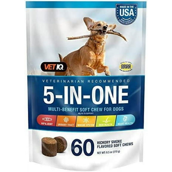 VetIQ 5-in-One Supplement for Dogs, Supports Hip & Joint, Urinary Tract, Immune System, Skin Health and Heart Health, Soft Chews, 60 Count