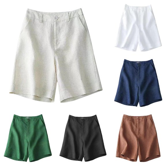 Trendfront Womens Solid Color Tailored Shorts High Waisted Button Front Wide Leg Side Pockets Relaxed Fit Casual Bottoms
