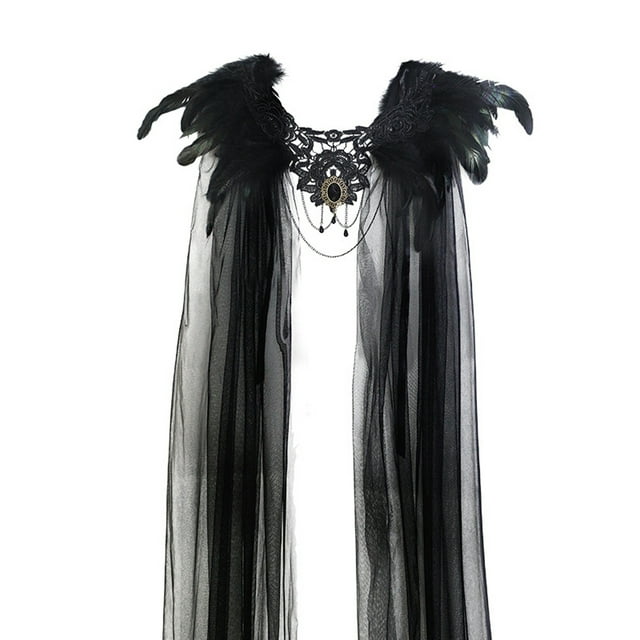 Guardurnaity Capa gótica para mujer, estilo retro, con velo y piedras preciosas, ligera y esponjosa, de 45 x 137 cm, ideal para Halloween, Disfraces de disfraces