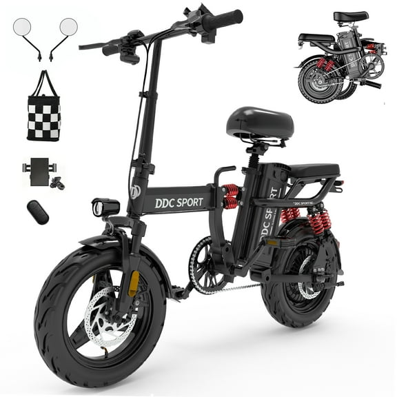 Folding Electric Bike, Electric Bicycle with 48V 20AH Removable Battery, Folding Electric Bike for Adults Teens,14'' Ebike Urban City with 700W Motor, 10 Shock Absorptions