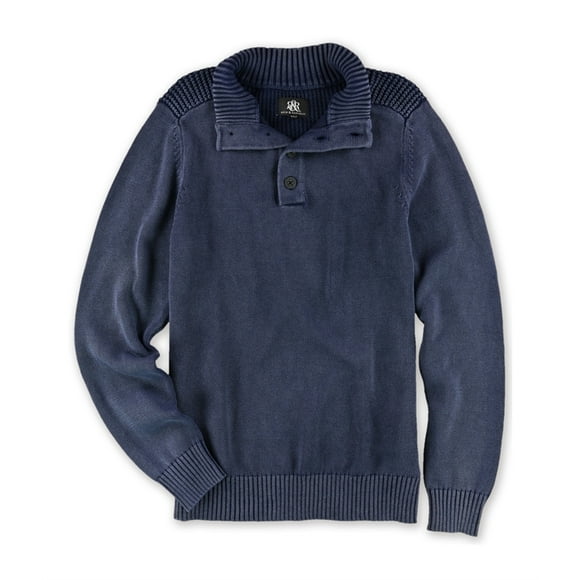 Rock & Republic Mens Henley Mock-Neck Pullover Sweater, Blue, X-Large