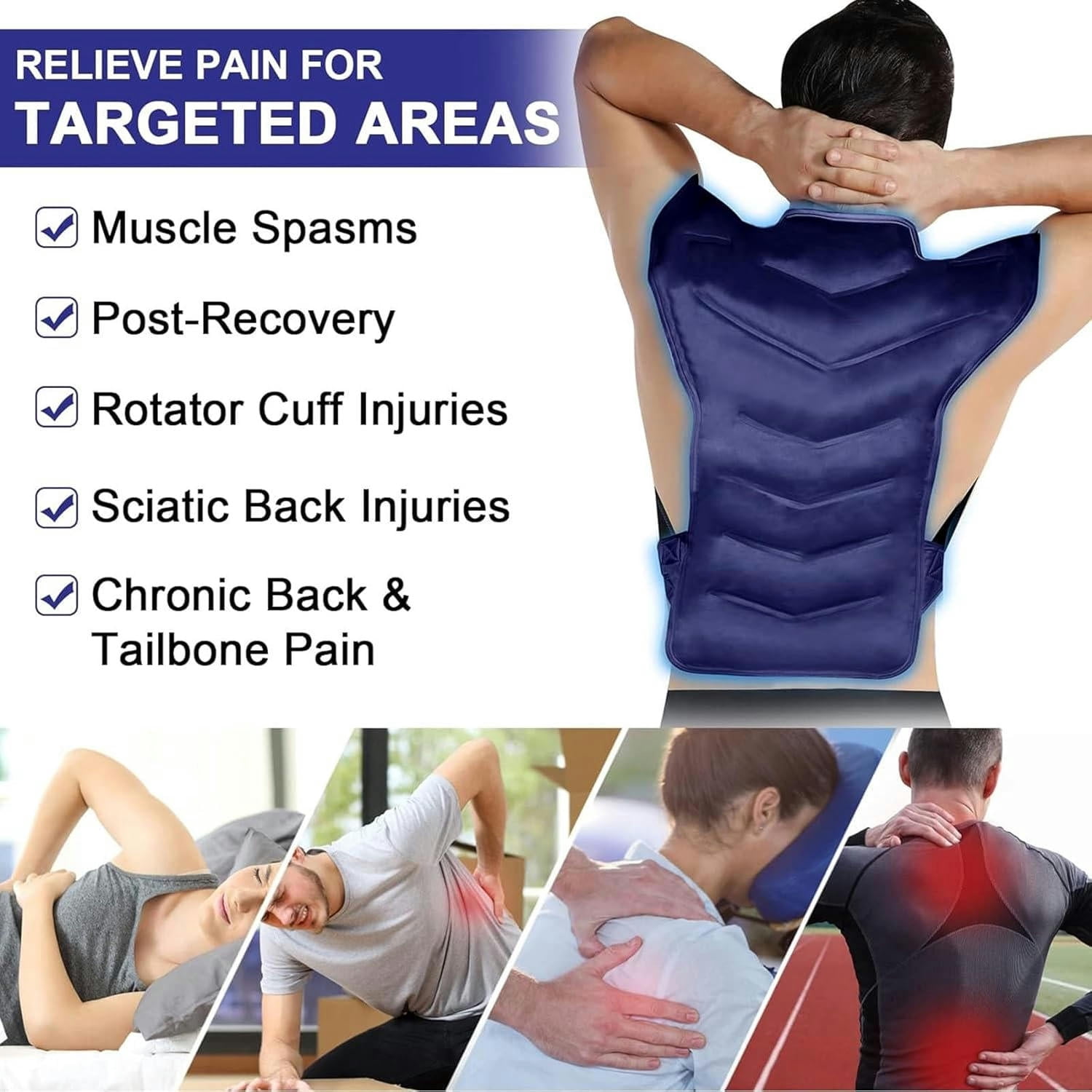 GXCZ Reusable Ice Pack for Injuries, Gel Ice Pack for Back Pain Relief, Hot and Cold Therapy for Lower Lumbar Sciatic Nerve Herniated or Degenerative Disc Coccyx Tailbone Pain