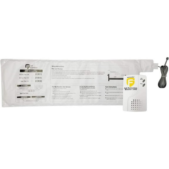 Fall Guardian 1000 Monitor and 10"x30" 45 Day Bed Sensor pad - Automatically alerts Caregiver When Elderly, Dementia, Alzheimer's Patient gets up from Bed with Alarm