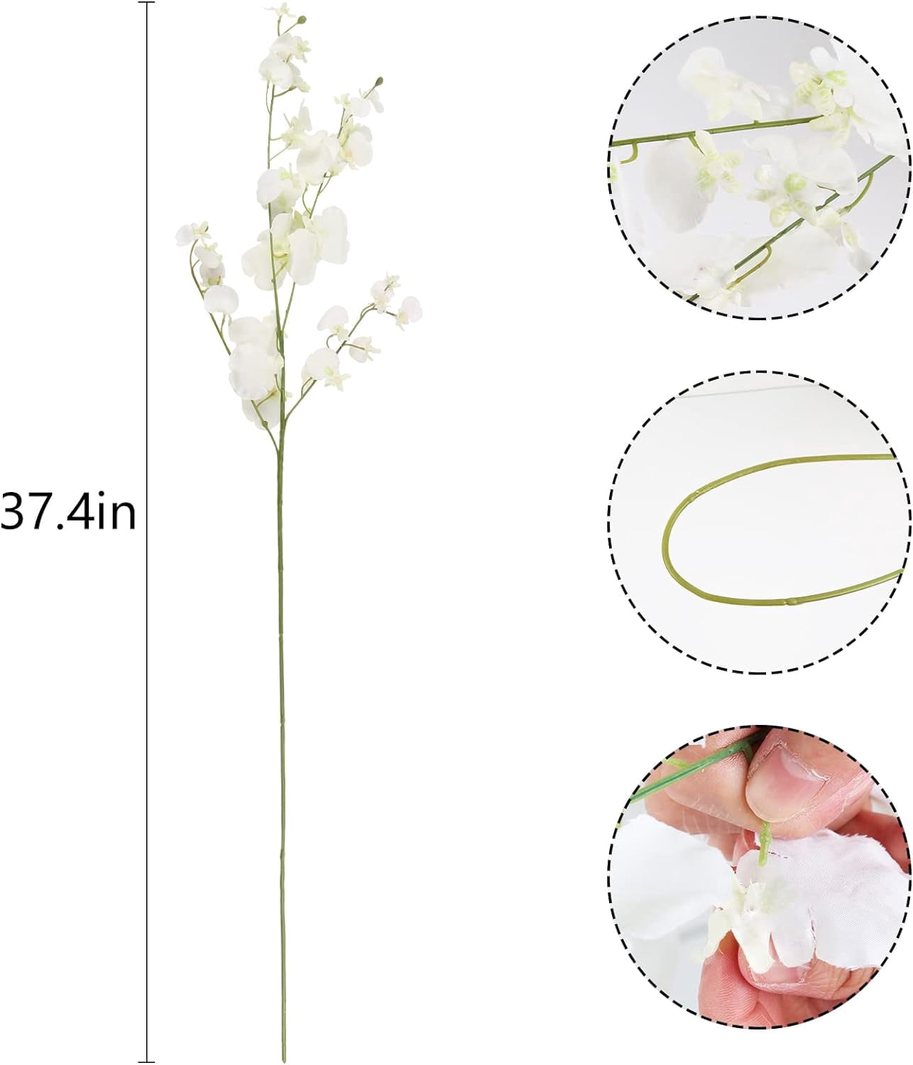 Artificial Orchids Silk Flowers,10 PCS (Each 37'') White Orchids Artificial Flowers Fake Orchid Long Stem Artificial Flowers Fake Silk Flowers for Indoor Outdoor Wedding Home Office Decoration(White)
