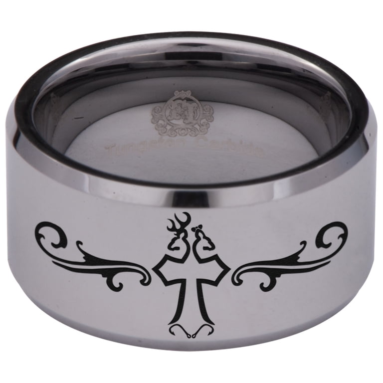 buck and doe fish hook Buck Doe Cross Fish Hook Tungsten Carbide Ring 13 / Black