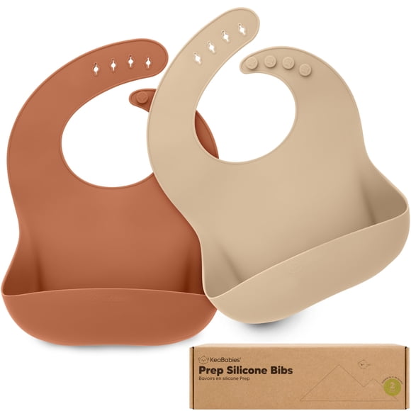 Baberos de silicona para bebés KeaBabies, resistentes, recogedor de alimentos, paquete de 2