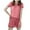 Red, variant on Bovxnpu Summer Casual Outfits For Women, 2 Piece Lounge Sets, Women Casual Knitted Streak Round Neck Short Sleeve Shorts Home Set Free Size