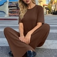 thumbnail image 4 of Athletic Outfit Sets 2 Piece Women Solid Oversized Crew Neck Short Sleeve Top Drawstring Wide Leg Pants Brown S, 4 of 8