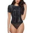 thumbnail image 1 of Bingfone Gloomy Mansion Forest Scene Pattern Women's Round Neck Bodysuit, Tight Snap Button Short Sleeve Bodysuit, Suitable for Party, Sports, Daily Wear-X-Large, 1 of 7