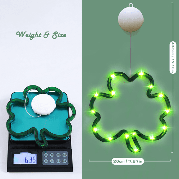 Window Lights Irish Shamrock & Hat St Patricks Day Decorations LED Lights Battery Powered Hanging String Lights for Party Indoor Outdoor Wall Window Decor (Shamrock 1Pcs)