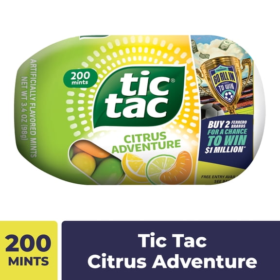 Tic Tac Citrus Adventure, On-the-Go Pocket-Sized Mints, Pocket-Sized Mints, 200 pieces, 3.4 oz Bottle Pack