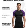thumbnail image 2 of Exxact Sports Men’s BJJ Rash Guard Short Sleeve, IBJJF Ranked No Gi Jiu Jitsu Compression Shirt for MMA Grappling & Training - (Black/Purple, A2XL), 2 of 7