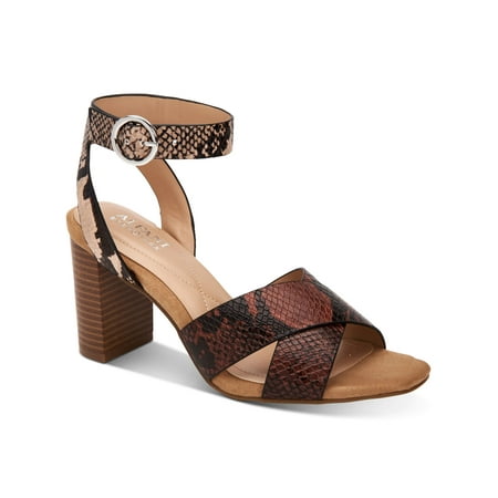 

ALFANI Womens Brown Snake Print Crisscross Straps Cushioned Ankle Strap Irinna Square Toe Block Heel Buckle Sandals 5.5 M