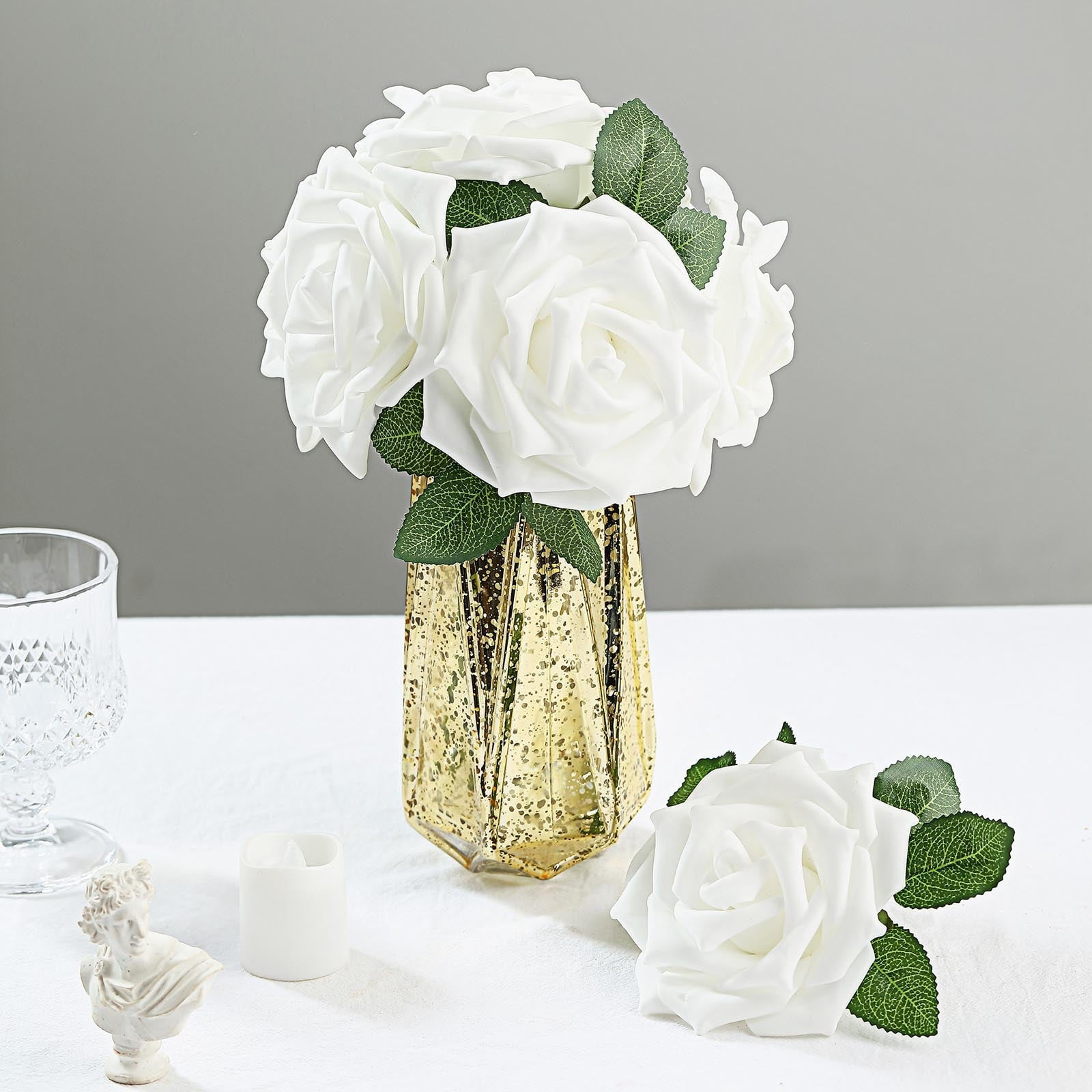 Artificial Foam Roses Flowers With Stem Wedding Bride Bouquet Party DIY Decor 