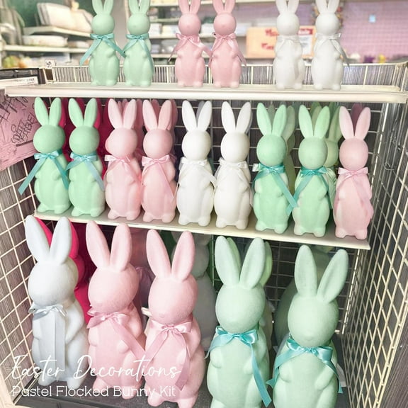 Easter Decorations - White Flocked Bunny Decor - Spring Tables Decoration Centerpieces Indoor - Easter Decorating Bunnies for Home Party (Medium)