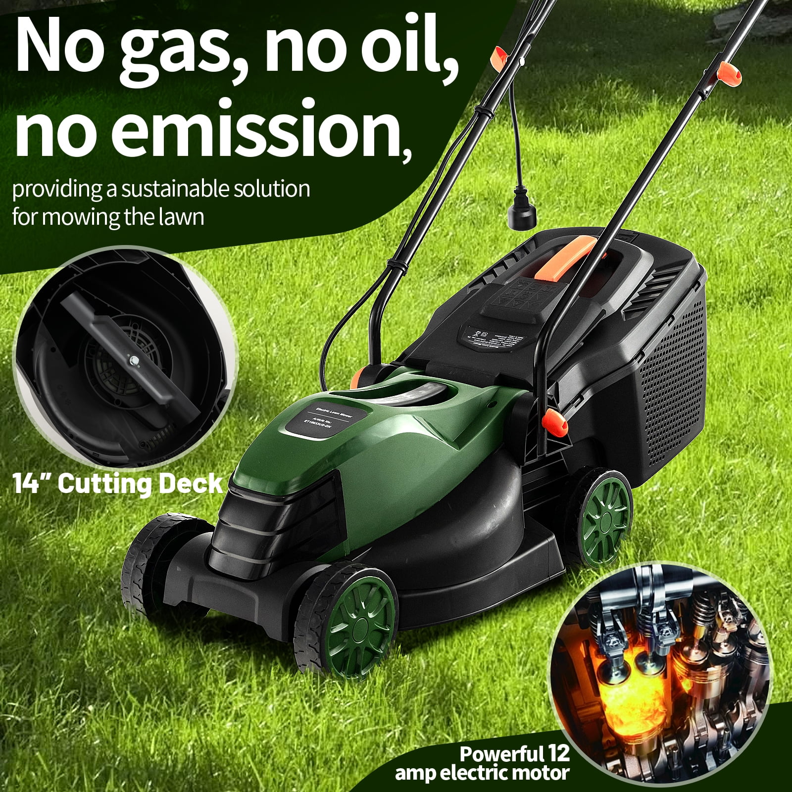 Topbuy 13” 12A Corded Electric Push Walk-Behind Lawn Mower, 2-in-1 Mowing Versatility