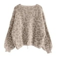 thumbnail image 5 of larppty Womens Y2k Bow Tie Front Cardigan Sweaters Oversized Fall Open Front Leopard Print Cardigans Cute Loose Knit Coats (Khaki, M), 5 of 5
