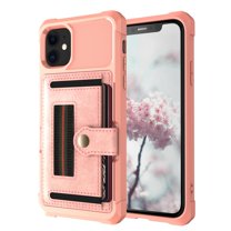 Dteck Case for Apple iPhone 12 Pro 6.1-inch,Shockproof Rubber Card Holder Wallet Leather Back iPhone 12 6.1" 5G Phone Cover Kickstand Protective Hybrid Shell,Rosegold