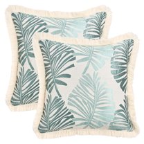 Unique Bargains Set of 2 Boho Palm Leaf Jacquard Throw Pillow with Tassel Edge Green