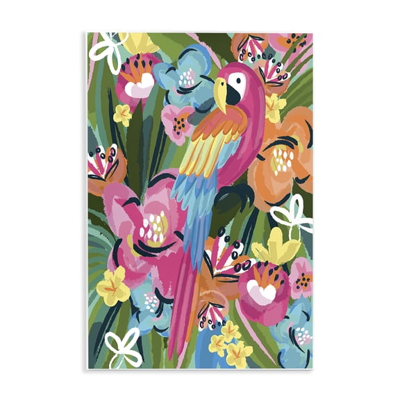 Stupell Industries Tropical Tropical Flowers and Parrot Whimsical Florals Wall Plaque Art, 10 x 15, by Lisa Perry Whitebutton