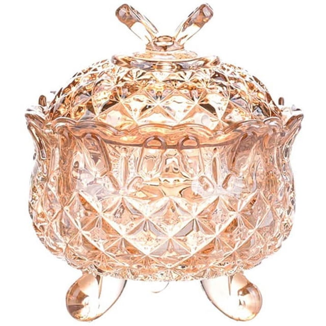 Caja de dulces de cristal con relieve real con tapa, joyero con pie, tarro para dulces, tarro para galletas, tarros para bufé de dulces de boda, tarro de almacenamiento de cocina (arcoíris)