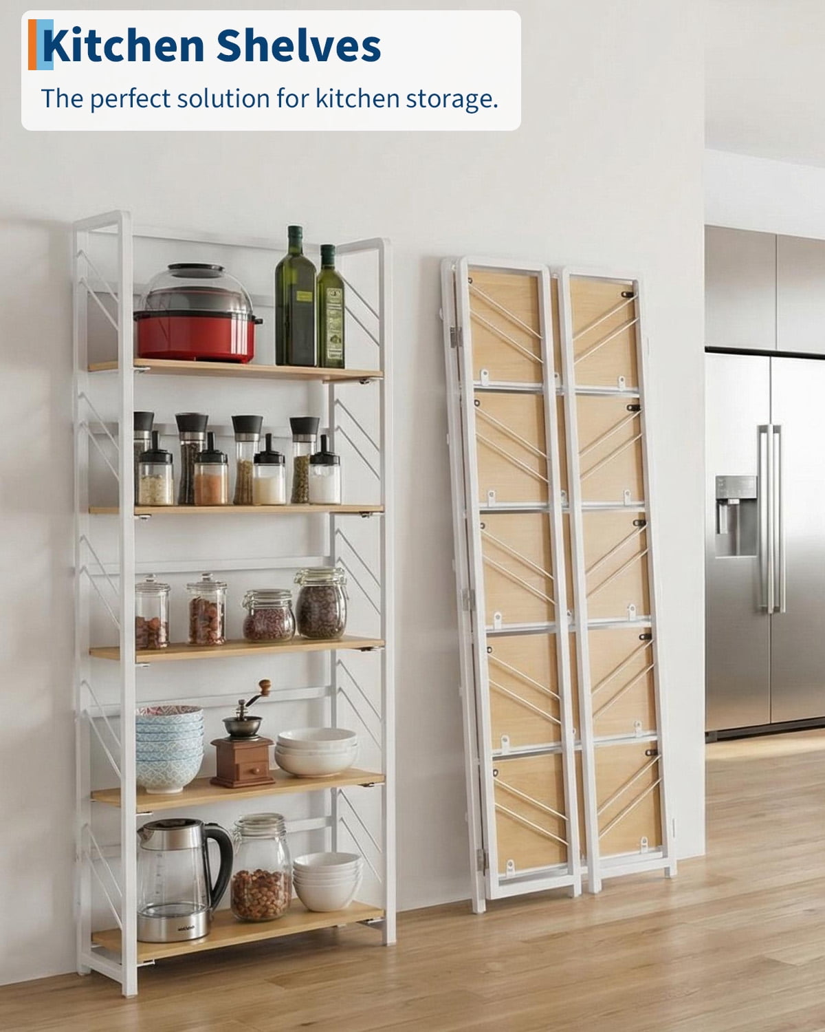 No-Assembly Bookcase,5-Tier Folding Bookshelf, Vintage Storage Shelves,Standing Racks Display Organizer for Home,Office