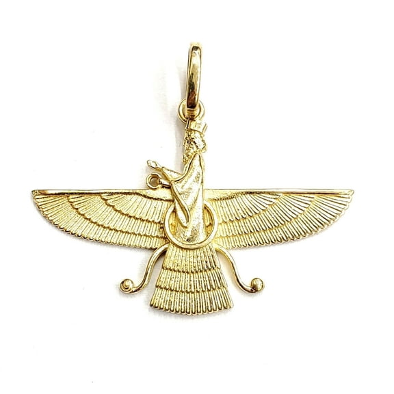 18k yellow gold Farvahar Faravahar Persian Ahoura Mazda Zoroastrian pendant 4.8g