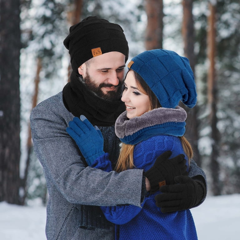 Winter Beanie, Scarf & Touchscreen Gloves Set, Warm Knit 