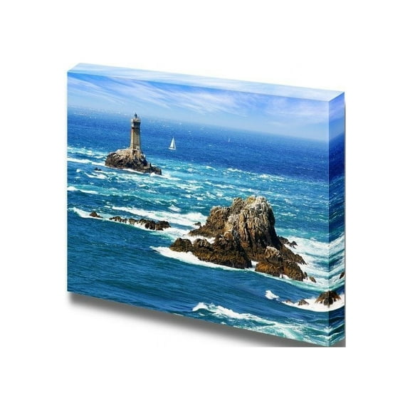 Canvas Prints Wall Art - Beautiful Scenery/Seascape Lighthouse on Cape Sizun, Pointe Du Raz Brittany, France | Modern Wall Decor/Home Decoration Stretched Gallery Canvas- 12" x 18"