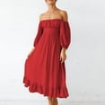 thumbnail image 2 of Vestido con media manga abullonada, cuello cuadrado, espalda descubierta, dobladillo con volantes, vestido de cintura alta para mujer, 2 of 6
