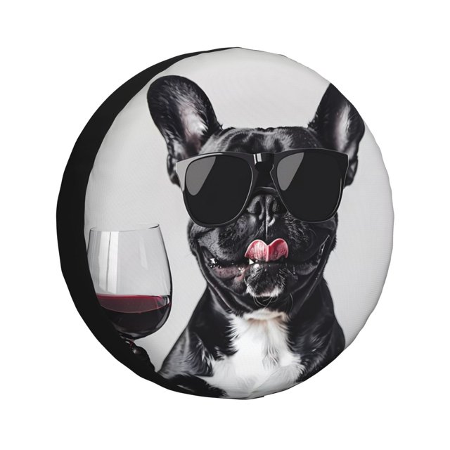 Balery Cool French Bulldog Wine Cubiertas para Neumáticos - Protector Resistente para Neumáticos de Camioneta, SUV, Remolque, Camper y RV-15 inch