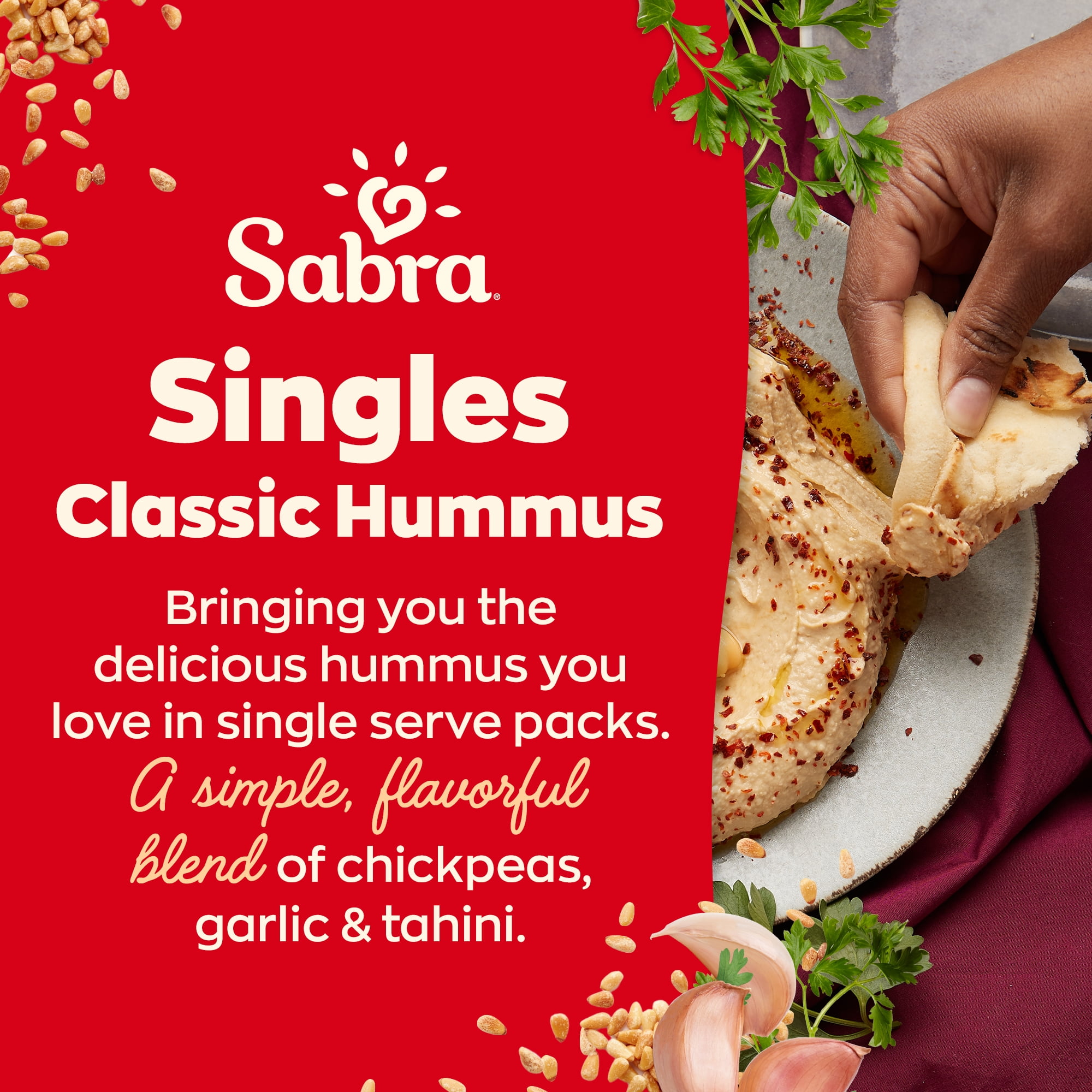 Sabra Singles Classic Hummus Dip, Non-GMO, Gluten Free, Vegan On-the-Go Hummus Spread, 2 oz Cup (6 Count)