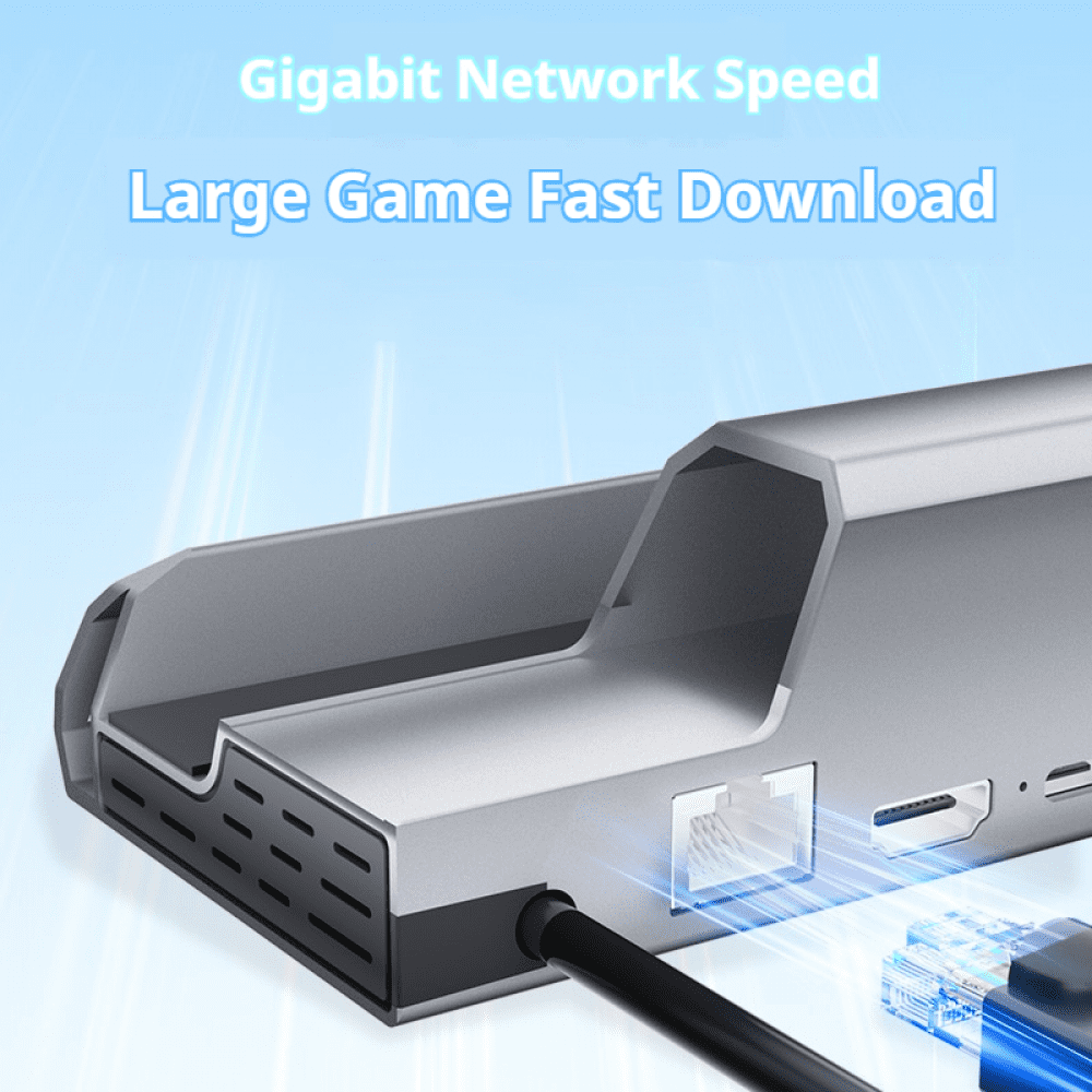 6-in-1 Docking Station Compatible with Steam Deck with USB 3.0 HDMI 2.0 4K 60Hz Gigabit Ethernet 100W PD Charging HUB-Silver