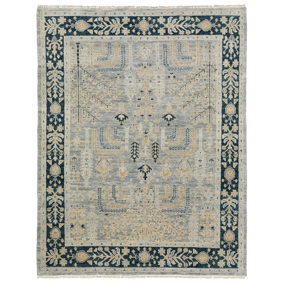 Woven Trends Lyron - MAJ04 - Vintage Style, Oriental Floral Pattern, Pet & Family Friendly, Living Room, Dining Room, Office, Low Pile, Hand Made Wool Area Rug in Grey - 6' x  9'