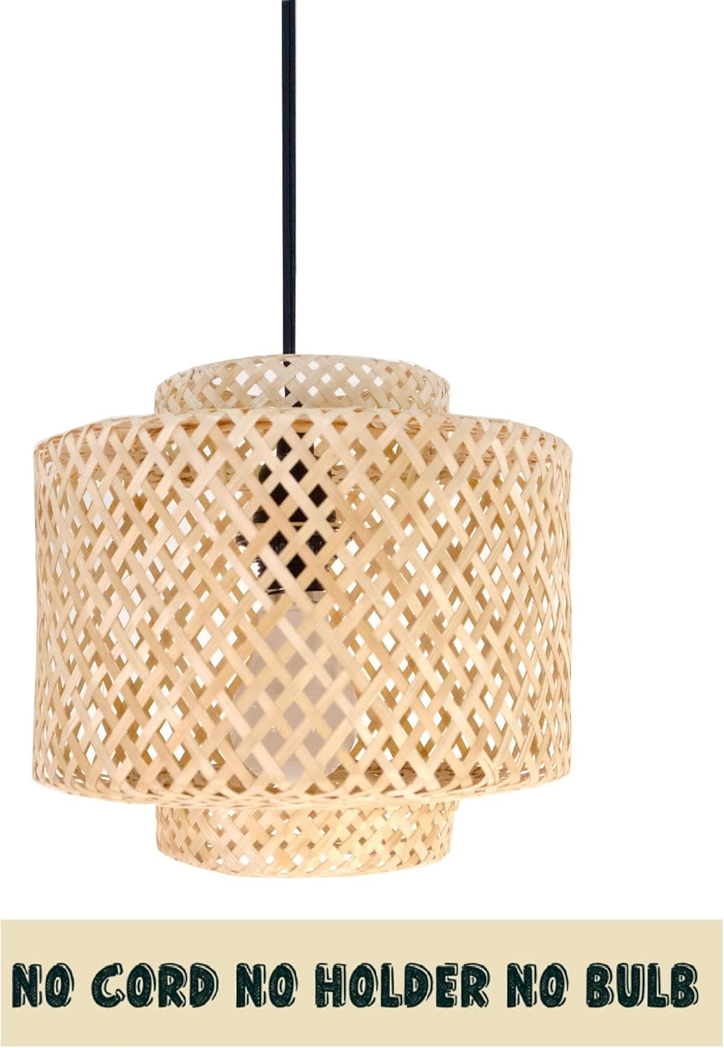 Small Gorgeous Wicker Bamboo Bulb Guard, LAMP Shade ONLY, Natural Wicker Chandelier Bamboo Lamp Shade For Pendant Light, Light Fixtures Ceiling Hanging For Living Room Kitchen (9.8'' x H10.6'')