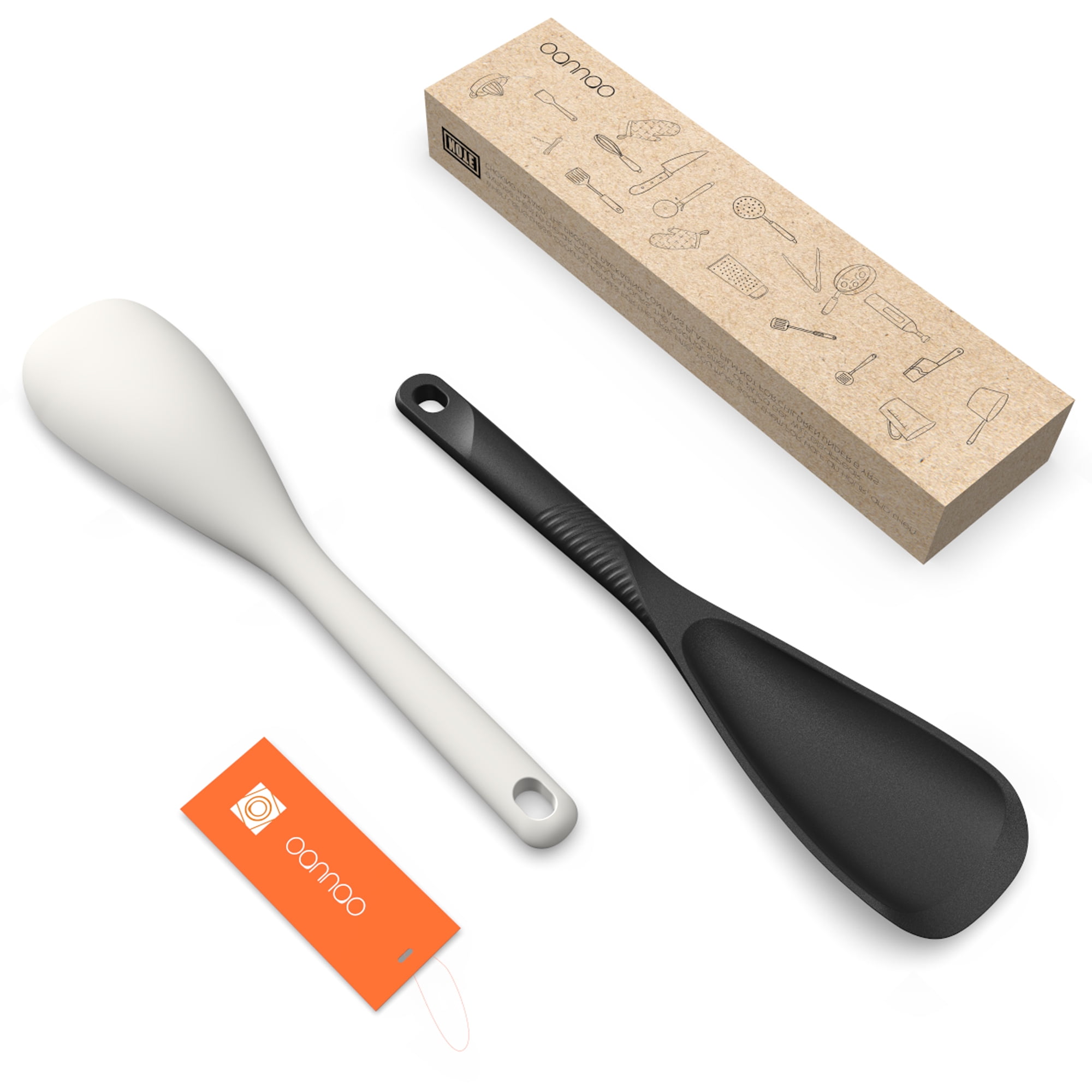 2 Pcs Heat Resistant Silicone Cooking Spoon Set - Food Grade Silicone Spatula Spoon for Mixing, Scoop, and Scrape, Dishwasher safe, Bpa Free (Black & Cream White)