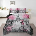 thumbnail image 2 of Erosebridal Paris Bedding Set Full Size Pink and Gray Eiffel Tower Comforter Set for Teens Bedroom Decor with 2 Pillow Cases, 2 of 7
