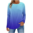 thumbnail image 1 of SROBPTY Longues Chandails à Manches pour Femmes, T-Shirt à Manches Longues à Col Rond avec Imprimé Automnal pour Femmes, Bleu, TTG, 1 of 5