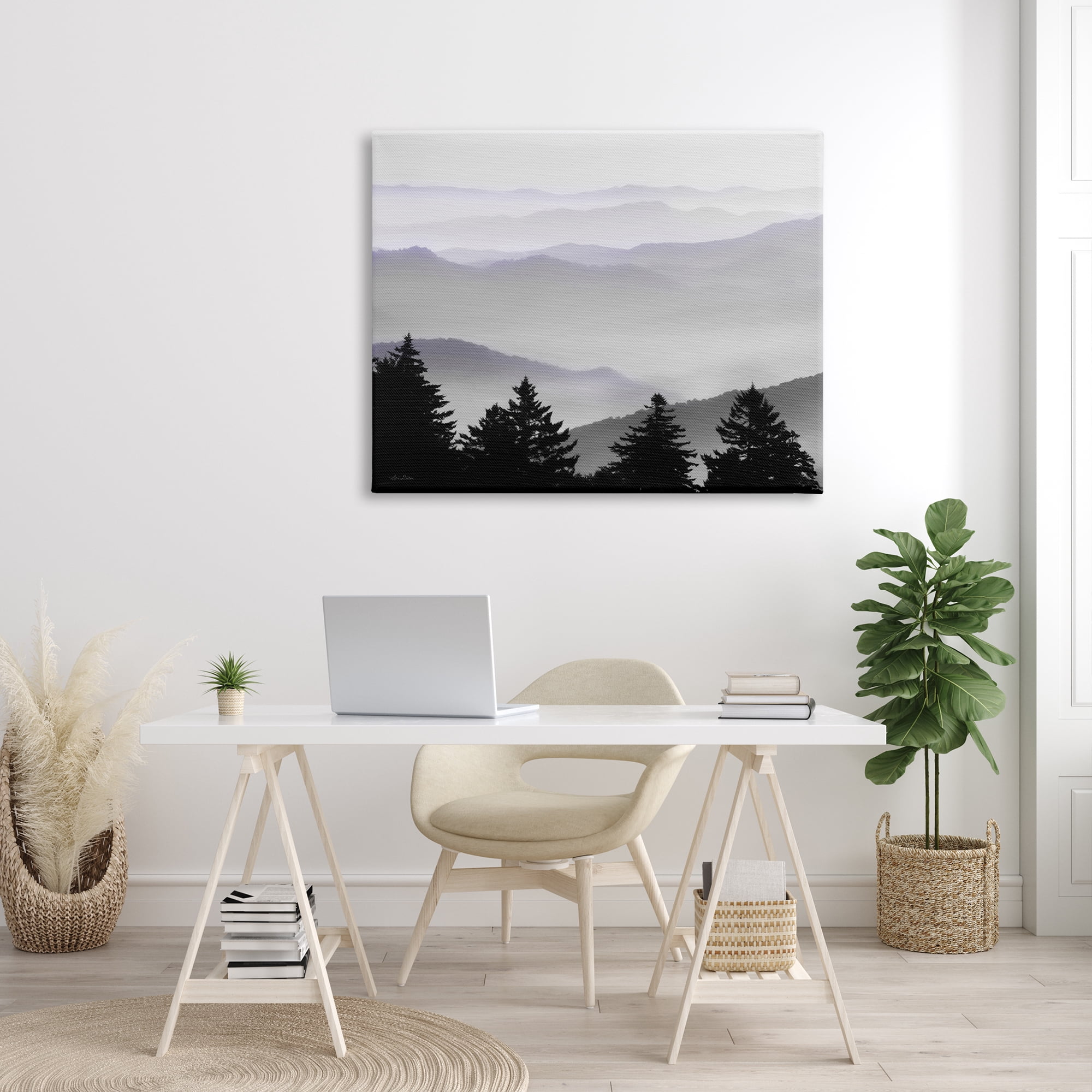 Stupell Industries Pine Trees Silhouettes Foggy Mountain Range Peaks Photograph Gallery Wrapped Canvas Print Wall Art, Design by Lori Deiter