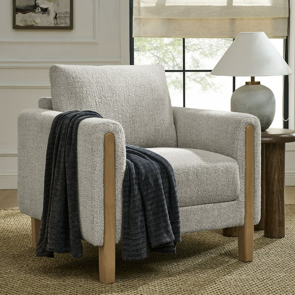 Modway Hawken Boucle Fabric Accent Armchair in Parchment Beech
