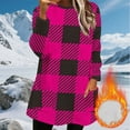 thumbnail image 5 of Hauts d'Hiver pour Femmes, Haut Chaud d'Hiver à Col Rond en Peluche à Carreaux Manches Longues Épaissi avec Poches, Coupe Régulière, Longs Hauts pour Femmes, 5 of 5
