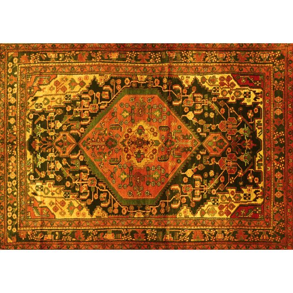 Ahgly Company Machine Washable Indoor Rectangle Persian Yellow Traditional Area Rugs, 5' x 7'