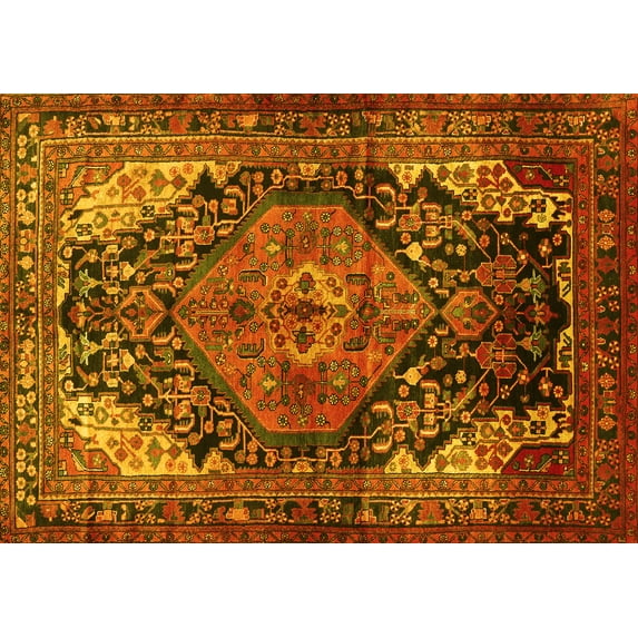 Ahgly Company Machine Washable Indoor Rectangle Persian Yellow Traditional Area Rugs, 2' x 4'