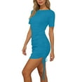 thumbnail image 5 of VEKDONE Womens T-Shirt Dress Short Sleeve Crewneck Drawstring Ruched Mini Dress Casual Athletic Tennis Dresses Solid Color Lightweight Dress Light Blue XXXL, 5 of 7