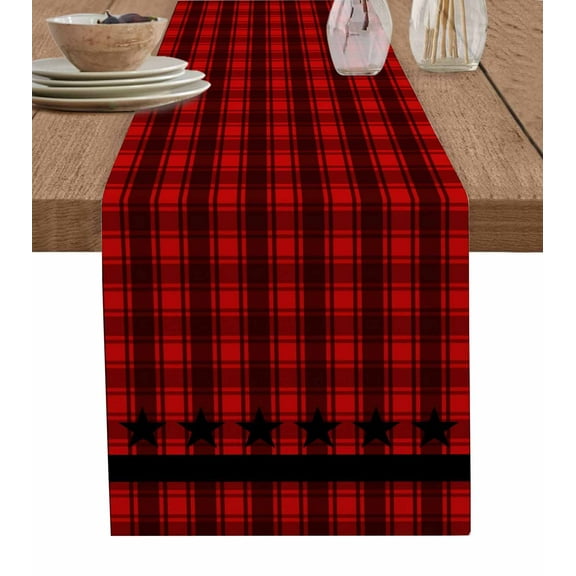 Table Runners 48 Inches Long Dress Scarves, Red Black Plaid Farmhouse Kitchen/Dining Table Runner, Short Coffee Tablerunners, Country Vintage Star Abstract Gingham 13x48 Inch